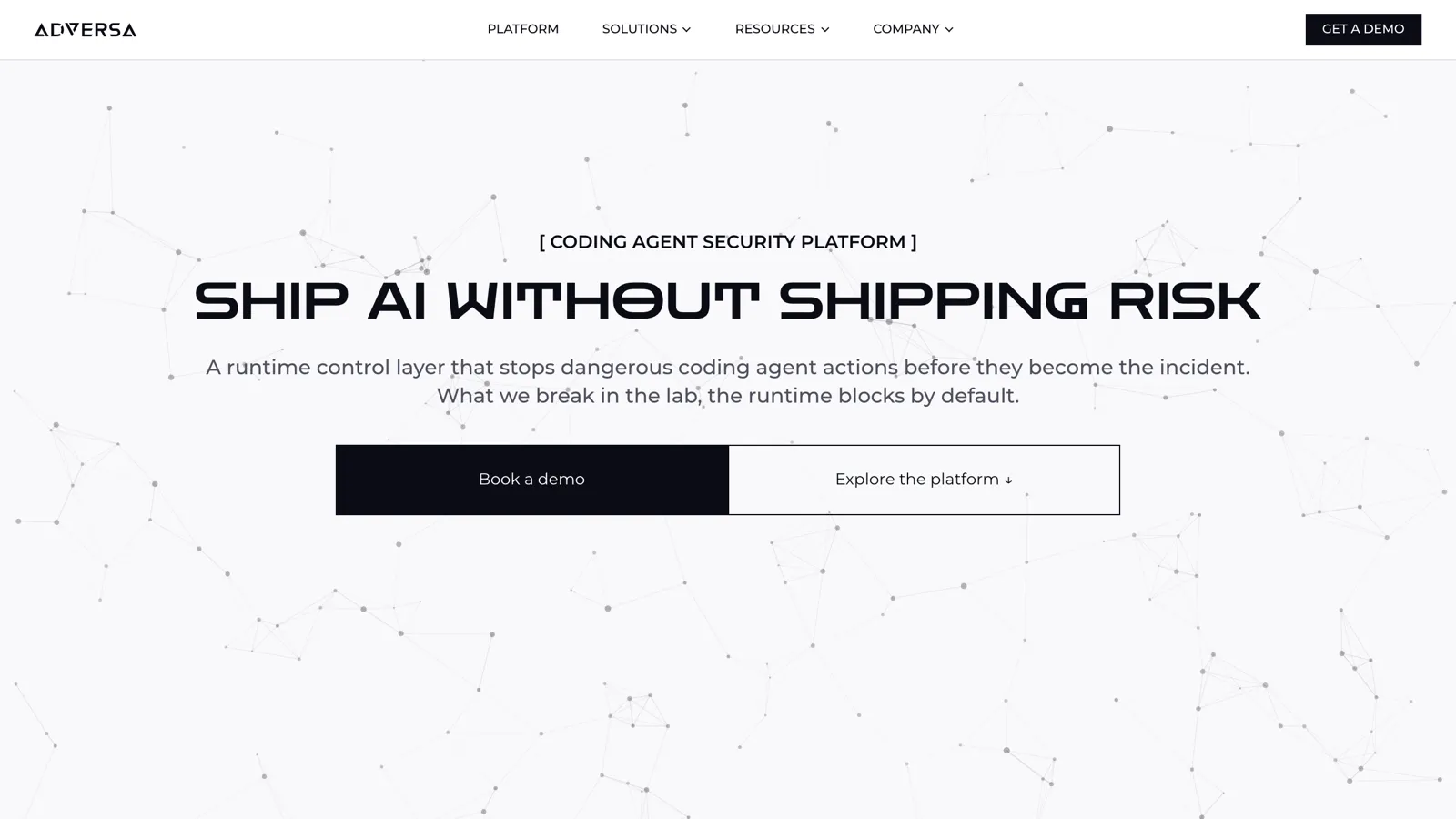 Screenshot of the Adversa AI website, an AI red teaming platform