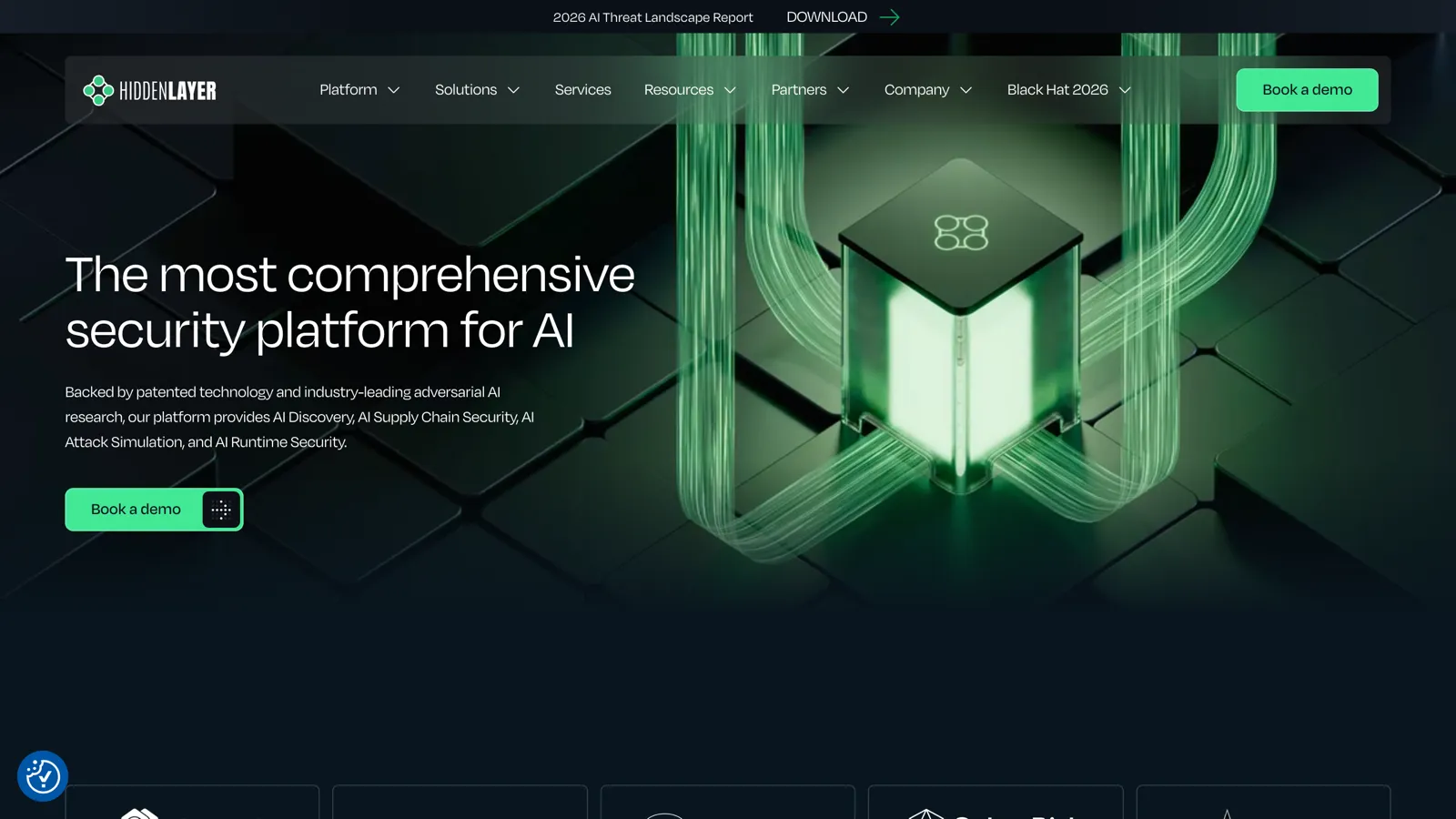 Screenshot of the HiddenLayer website, a model supply-chain security platform