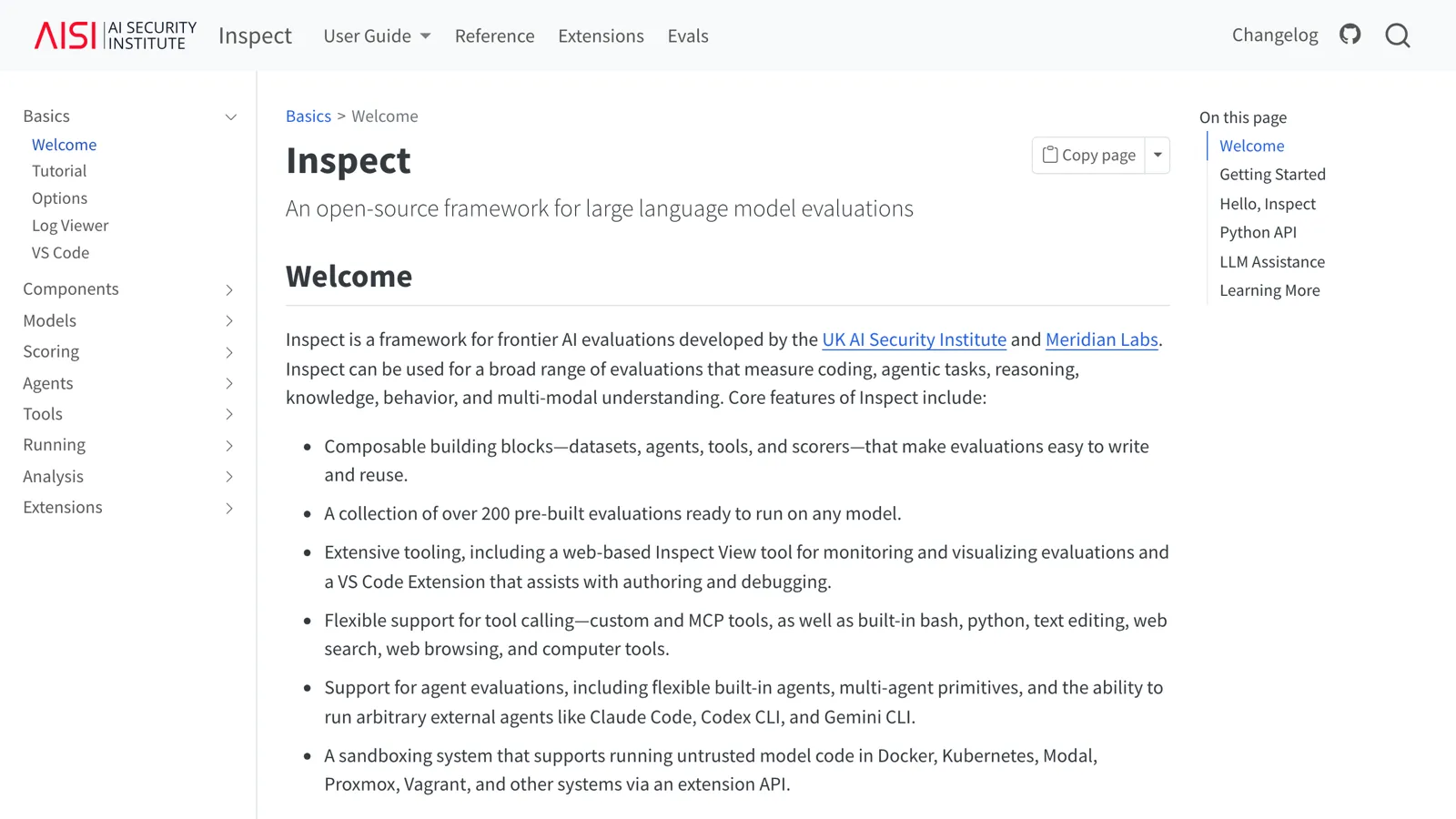 Screenshot of the UK AISI Inspect project, an open-source AI evaluation framework