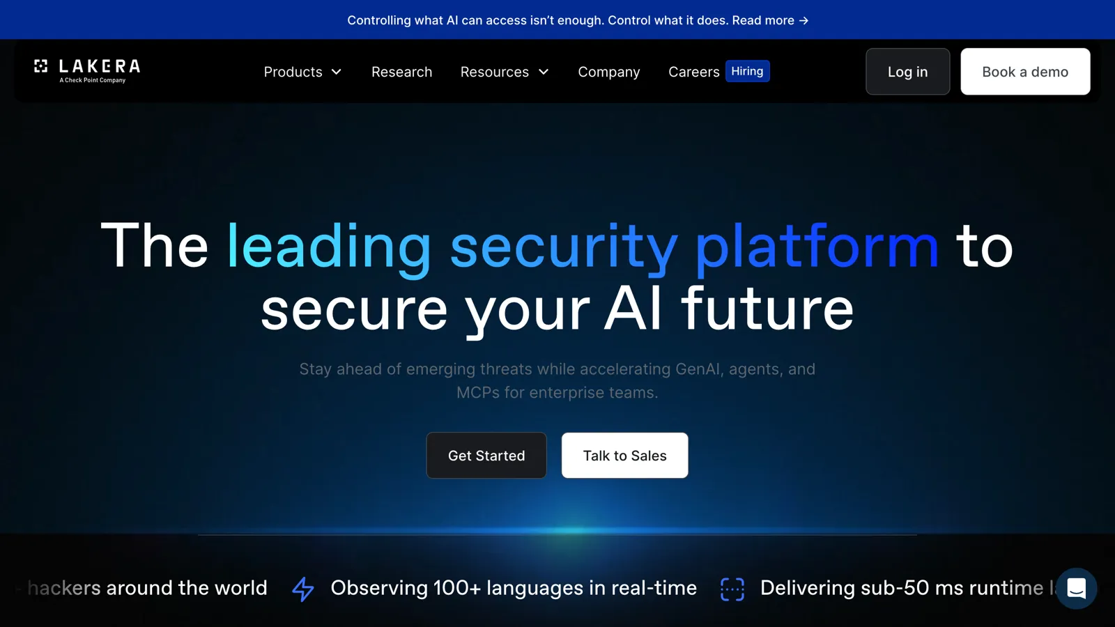 Screenshot of the Lakera website, an AI runtime security platform now owned by Check Point