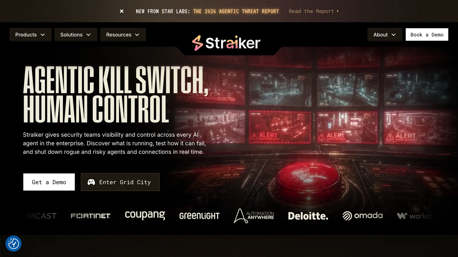 Screenshot of the Straiker website, an agent-native AI security platform